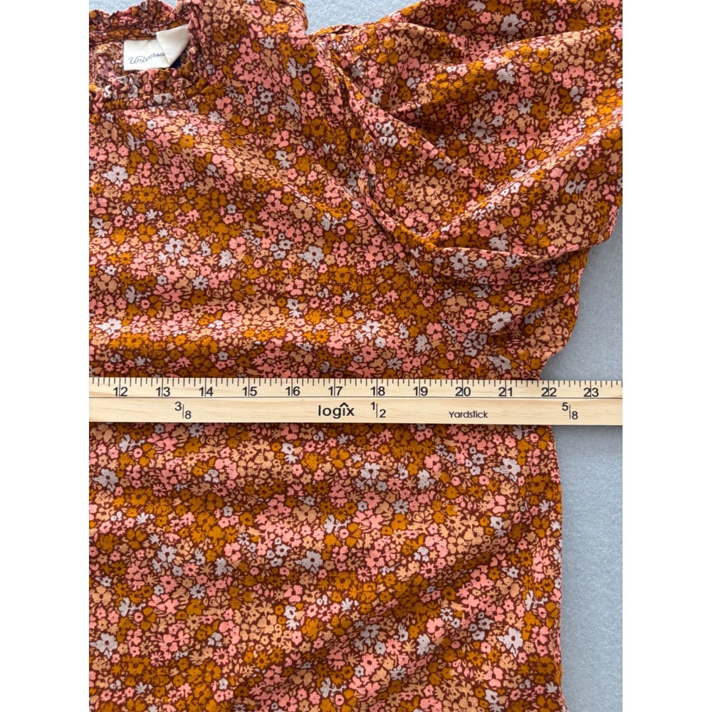 Universal Thread Floral Blouse L Excellent Ruffle Neck Long Sleeve Rust Multi - Picture 8 of 9